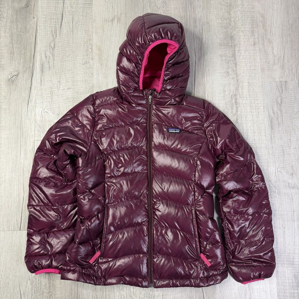Patagonia Jacket Girls Large Purple Pink Hooded Down Puffer Coat Warm Winter